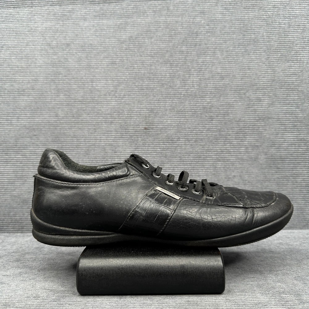 Franco Cuadra Mens Black Leather Crocodile Embossed Lace Up Sneakers Low Top Y2k